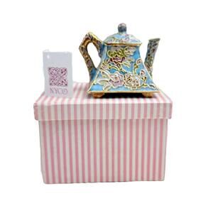 ❤️SOLD❤️Vintage Teapot Enamel Cloisonne Mini Blue/Pink/Gold Nyco 4" Tall New